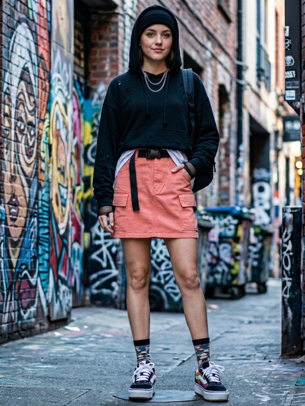 Topshop Salmon Cotton Cargo Mini Skirt with Belt Size 10